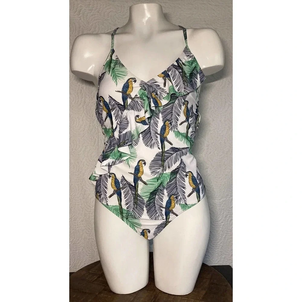 Eomenie Swimsuits Womens Birds Tropical Print One Piece Bathing Suits Small